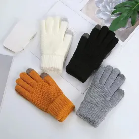 Pineapple Pattern Jacquard Knit Gloves Thickened Warm Touchscreen Gloves Winter Solid Color Coldproof Split Finger Gloves