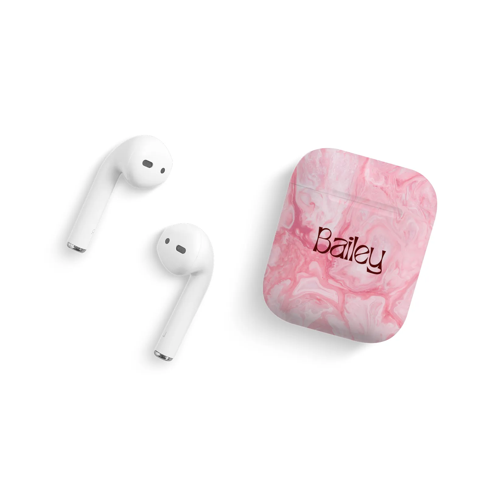 Pink Marble Custom Name Airpods Case