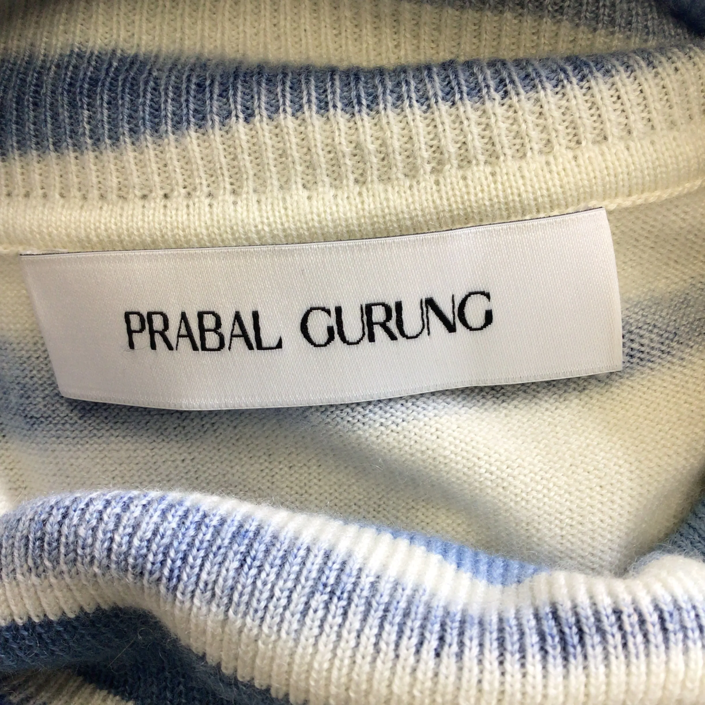 Prabal Gurung Blue / Ivory Striped Long Sleeved Wool and Cashmere Knit Turtleneck Sweater