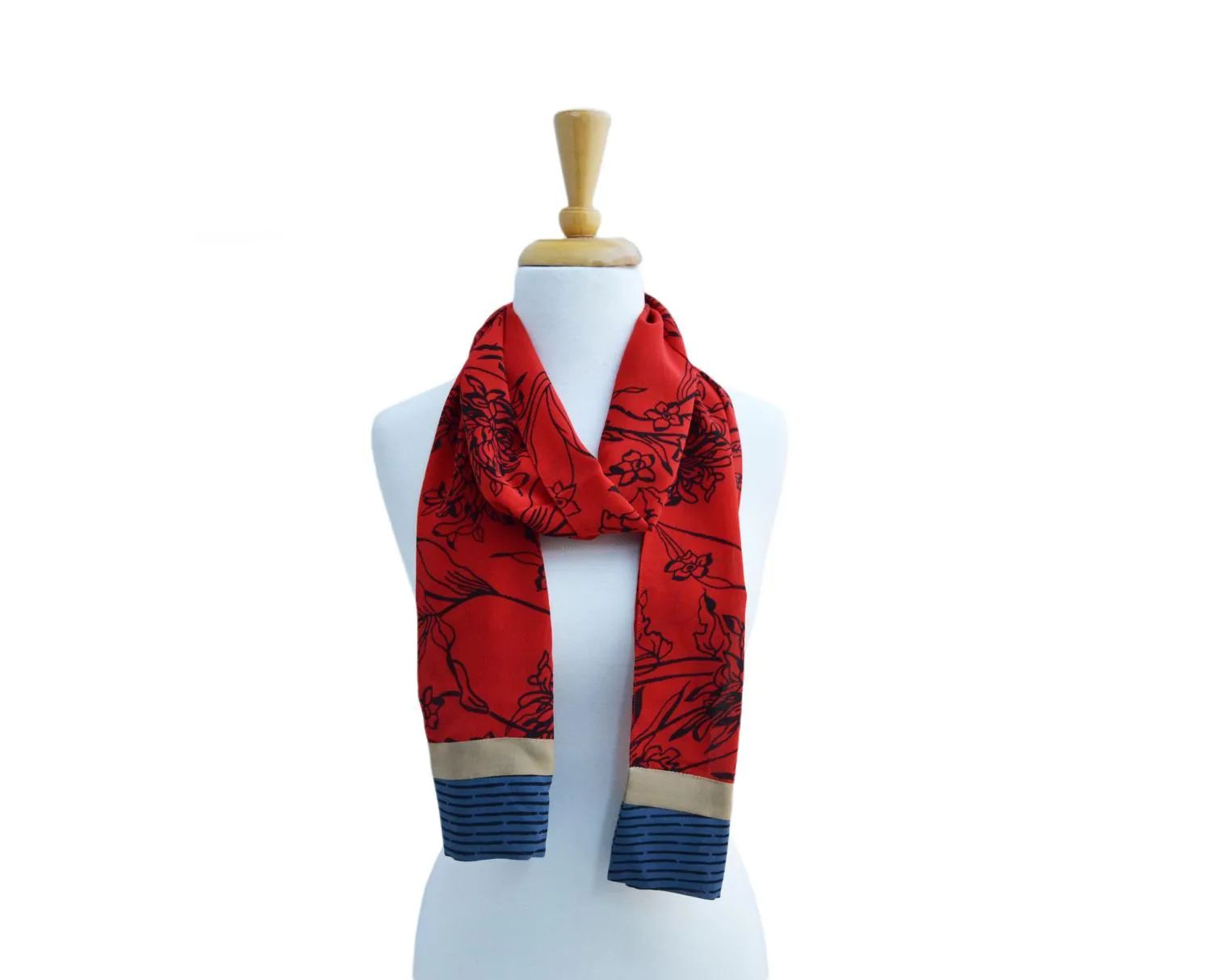 Red Orchid Georgette Silk Scarf