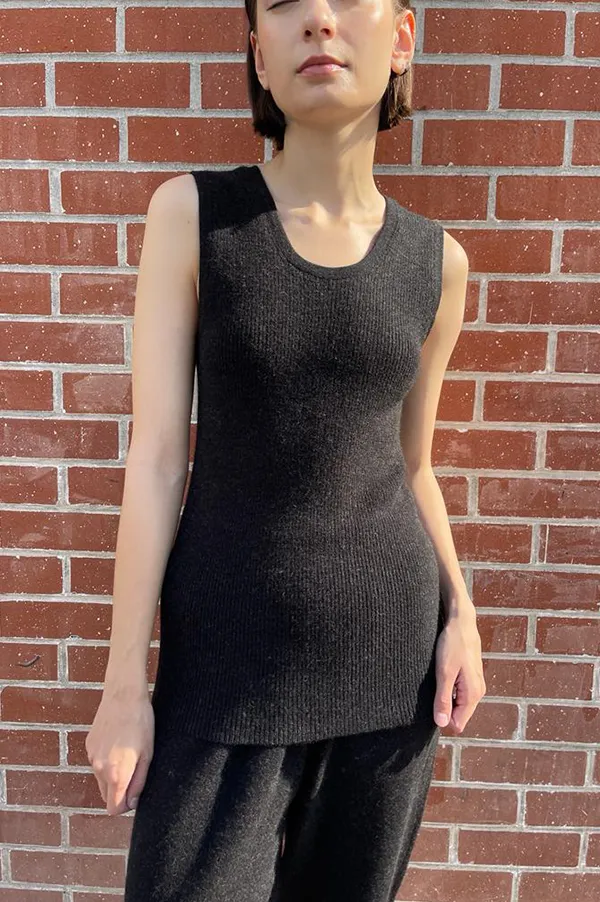 Rib Tank in Black Melange