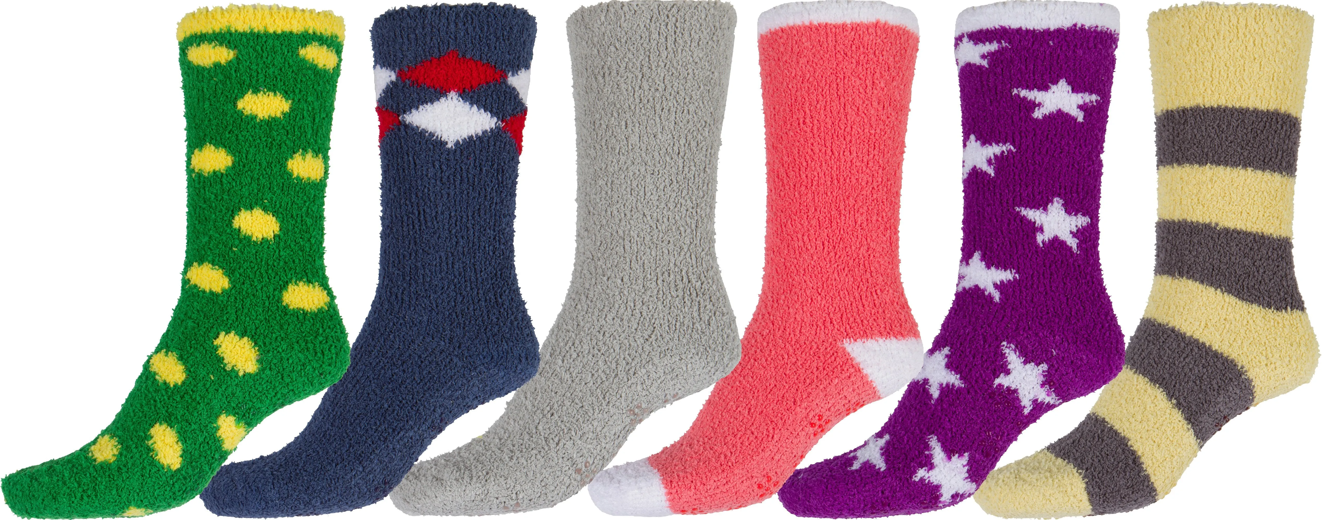 Sakkas Super Soft Anti-Slip Fuzzy Crew Socks Value Assorted 6-Pack