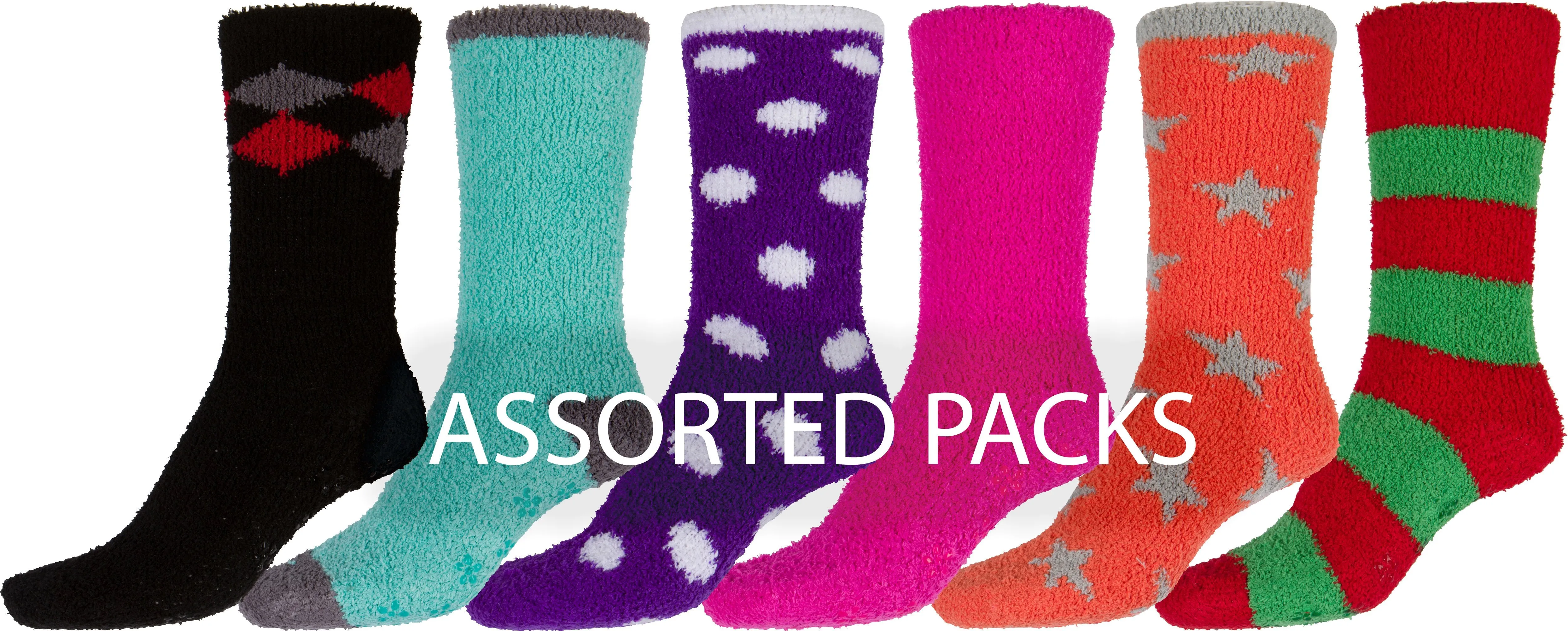 Sakkas Super Soft Anti-Slip Fuzzy Crew Socks Value Assorted 6-Pack