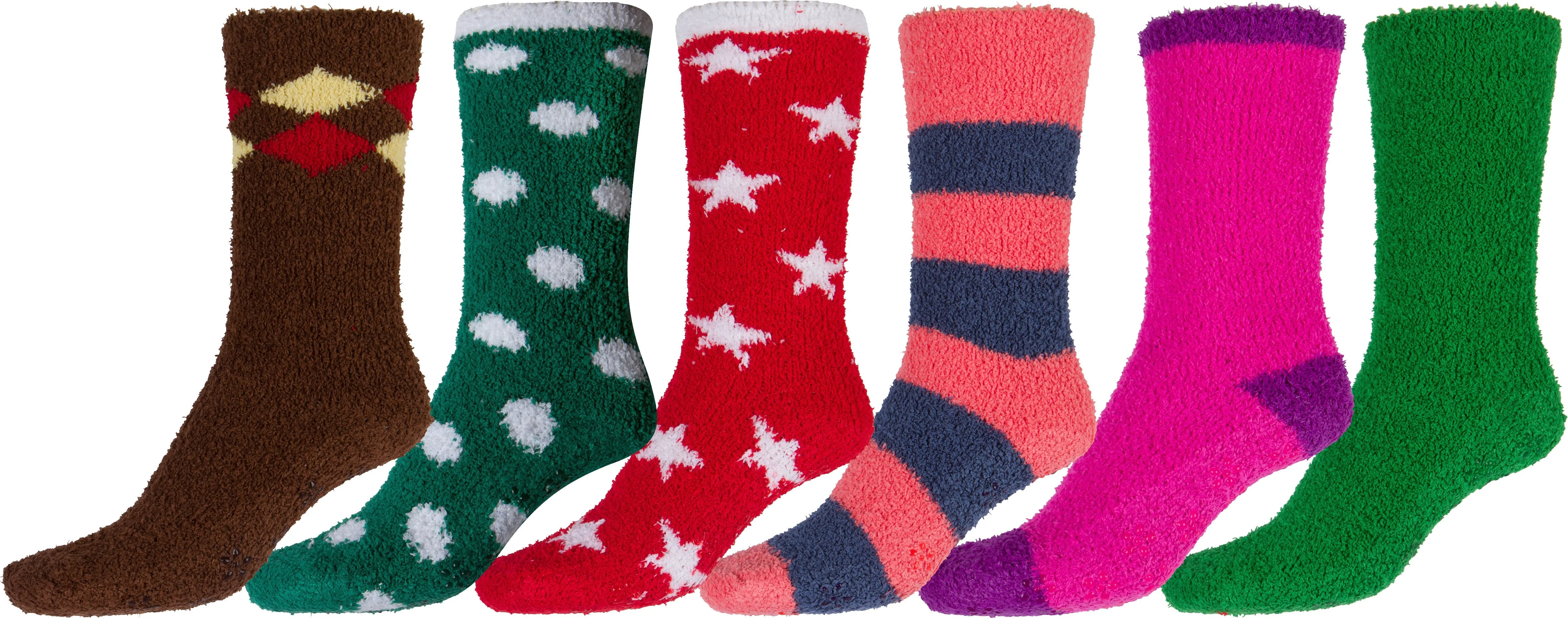 Sakkas Super Soft Anti-Slip Fuzzy Crew Socks Value Assorted 6-Pack