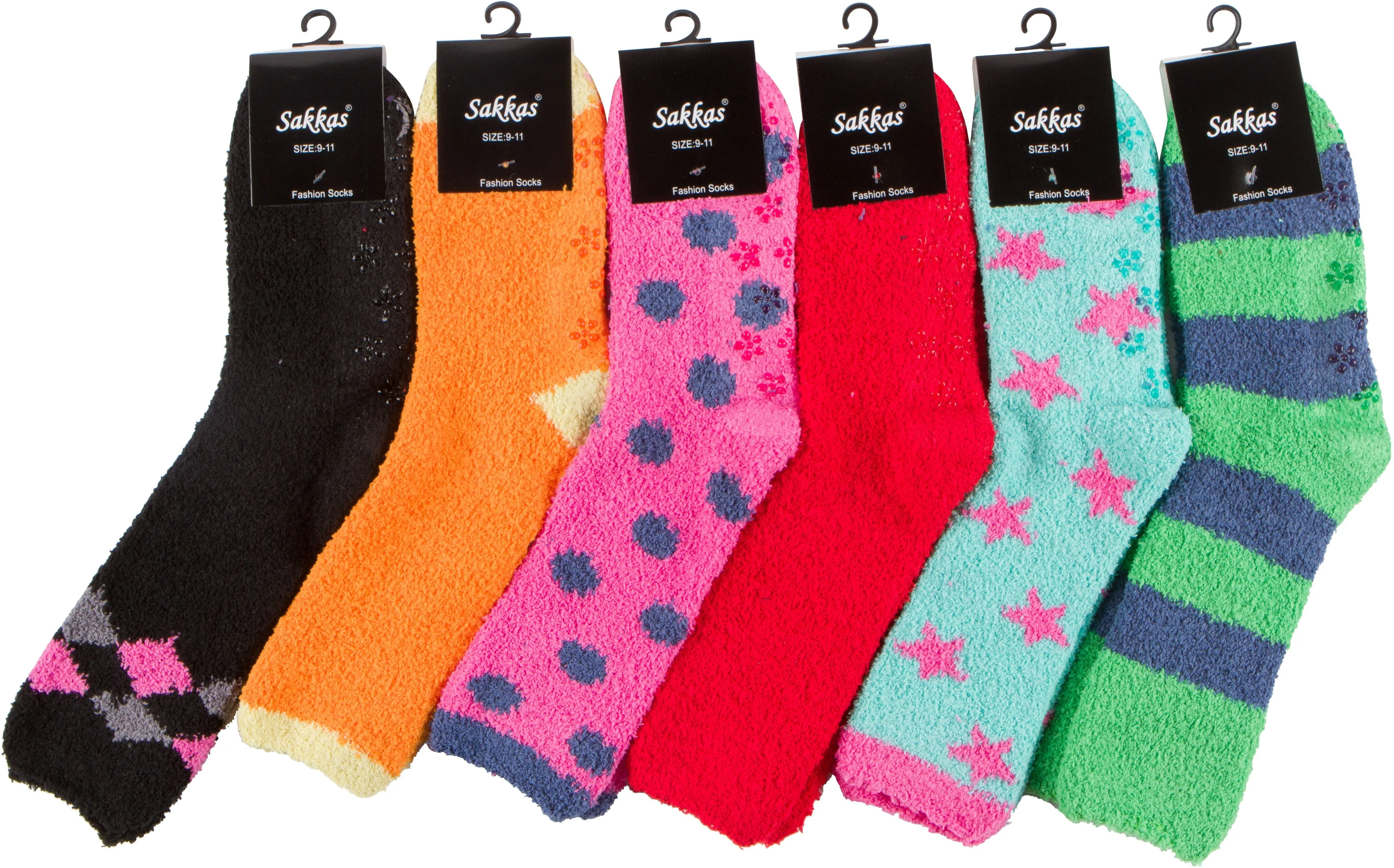 Sakkas Super Soft Anti-Slip Fuzzy Crew Socks Value Assorted 6-Pack