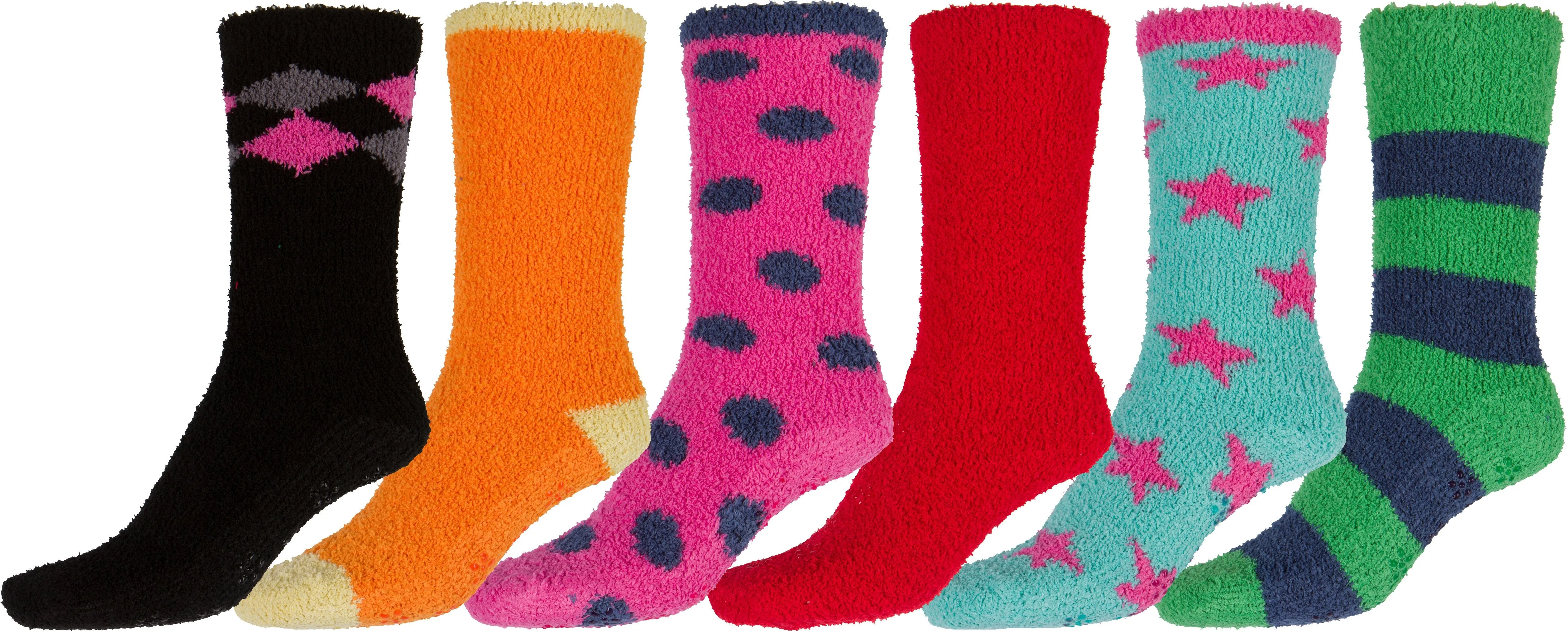 Sakkas Super Soft Anti-Slip Fuzzy Crew Socks Value Assorted 6-Pack