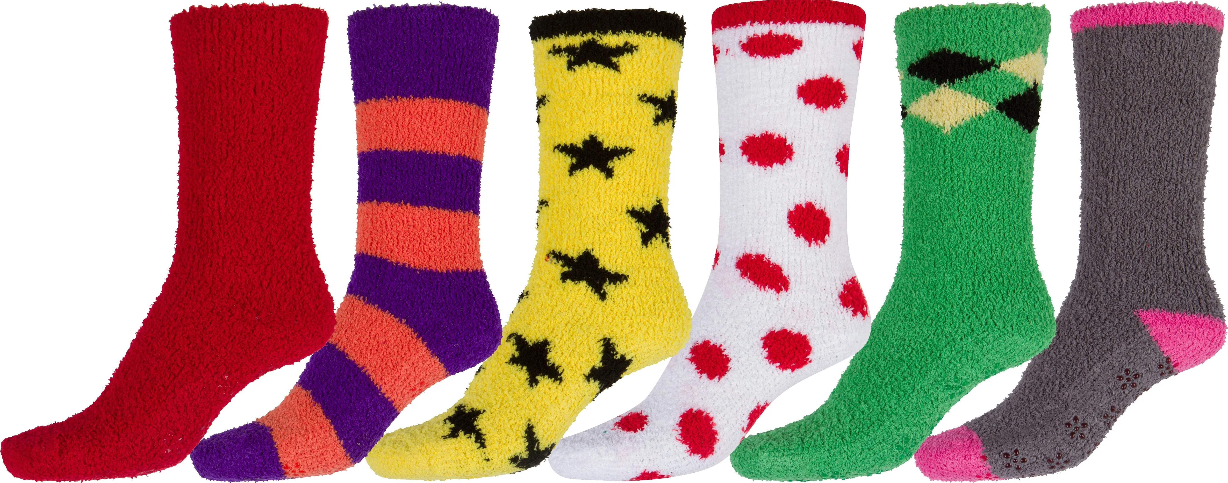 Sakkas Super Soft Anti-Slip Fuzzy Crew Socks Value Assorted 6-Pack