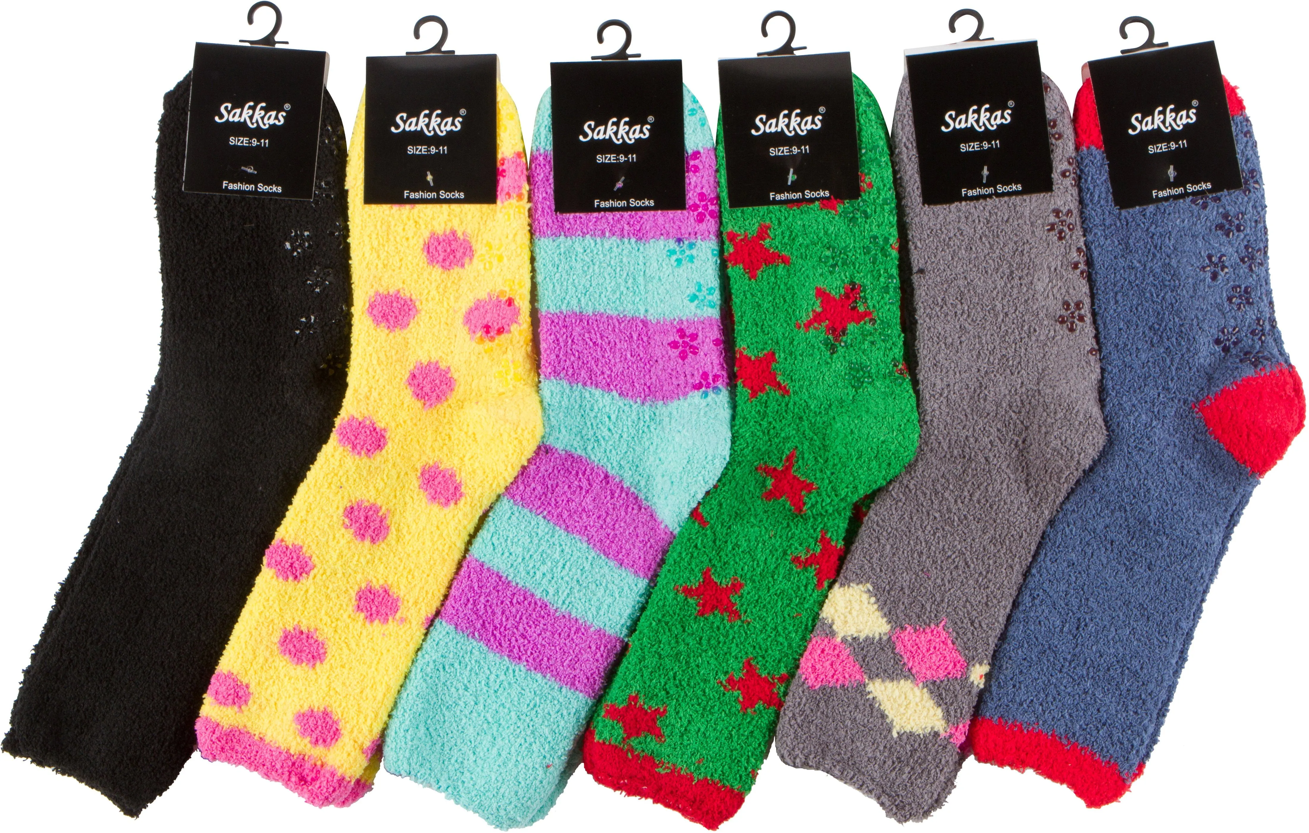 Sakkas Super Soft Anti-Slip Fuzzy Crew Socks Value Assorted 6-Pack