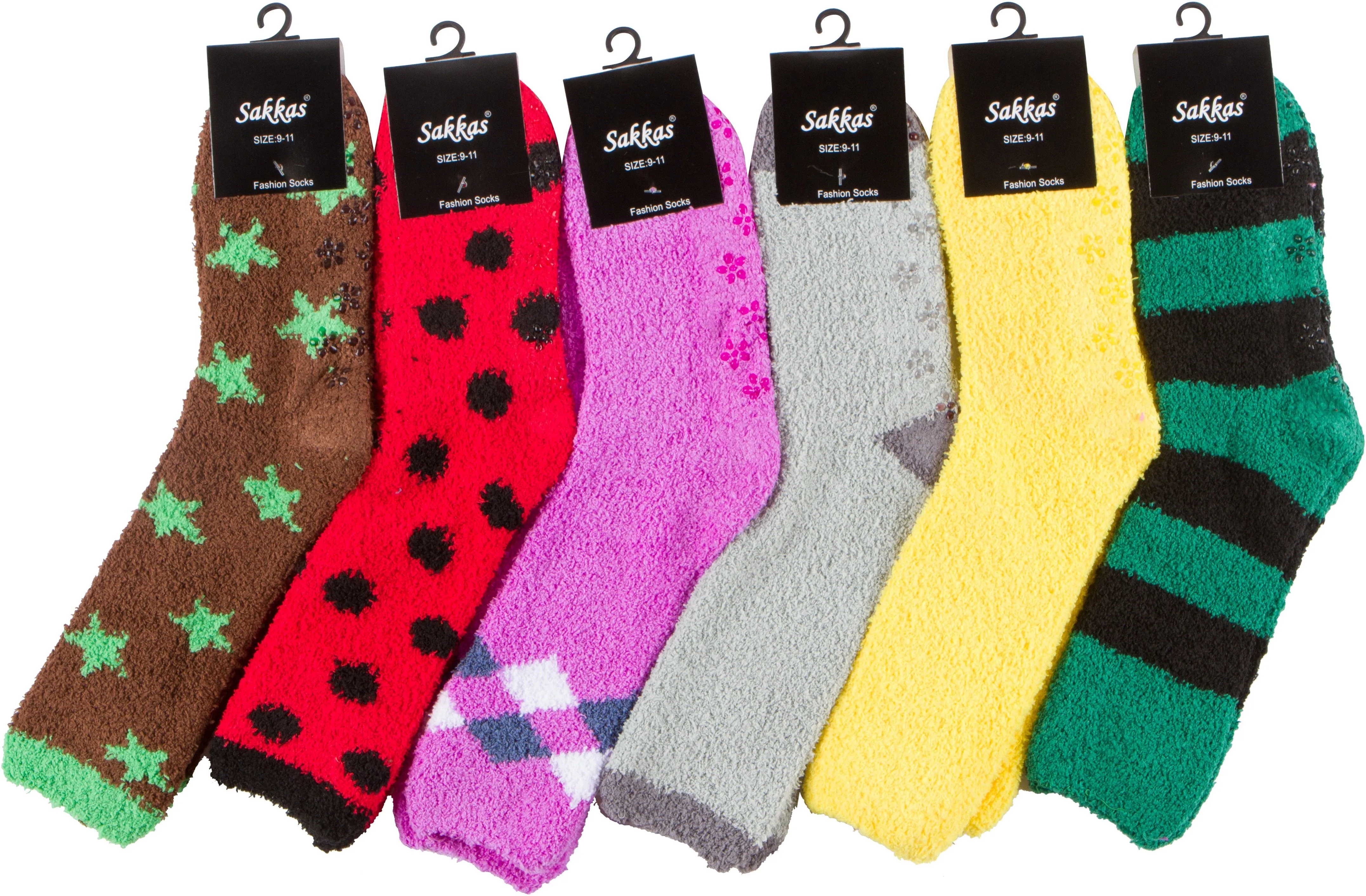 Sakkas Super Soft Anti-Slip Fuzzy Crew Socks Value Assorted 6-Pack