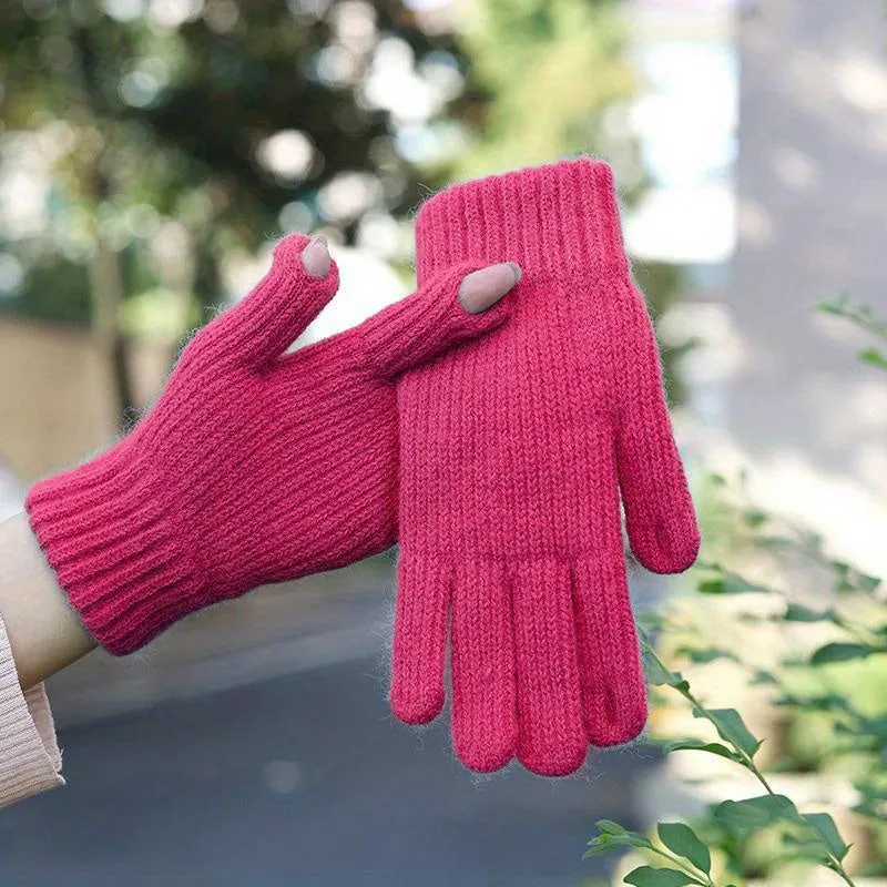 Simple Solid Color Knit Gloves Short Thick Warm Touchscreen Gloves Winter Coldproof Riding Gloves