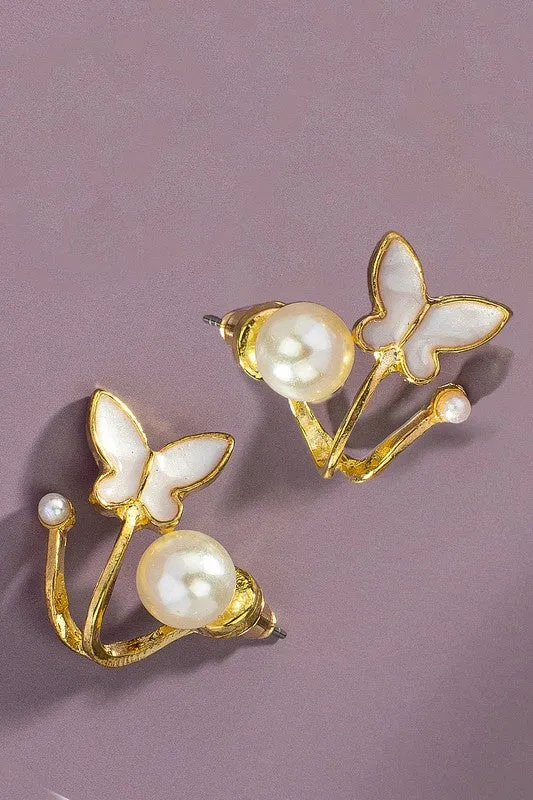 TEEK - Pearl Stud Butterfly Ear Jackets