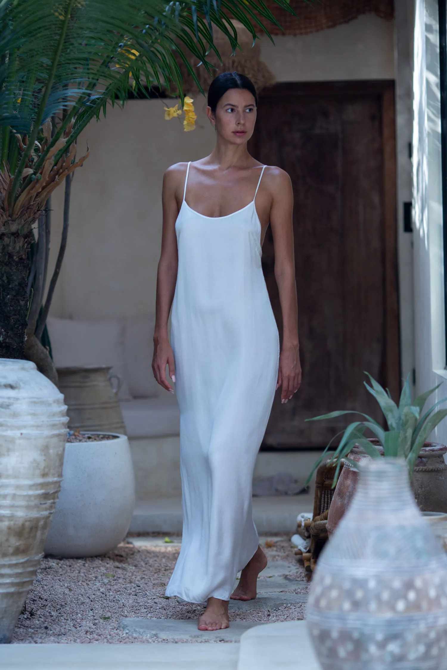 Teuta Maxi Silk Slip Dress in White