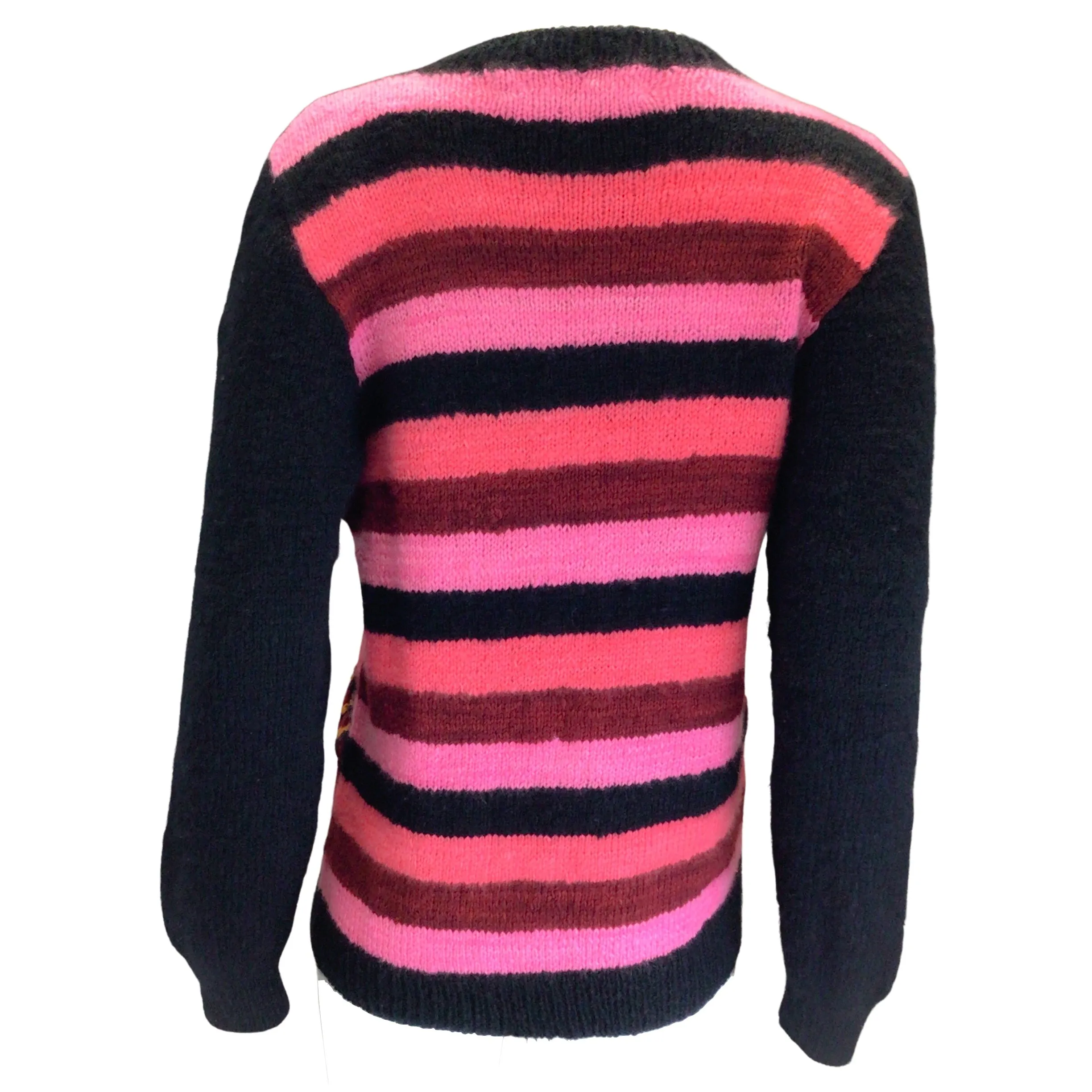 The Elder Statesman Black / Pink Multi Hand Knit 3D Mantra Crewneck Sweater