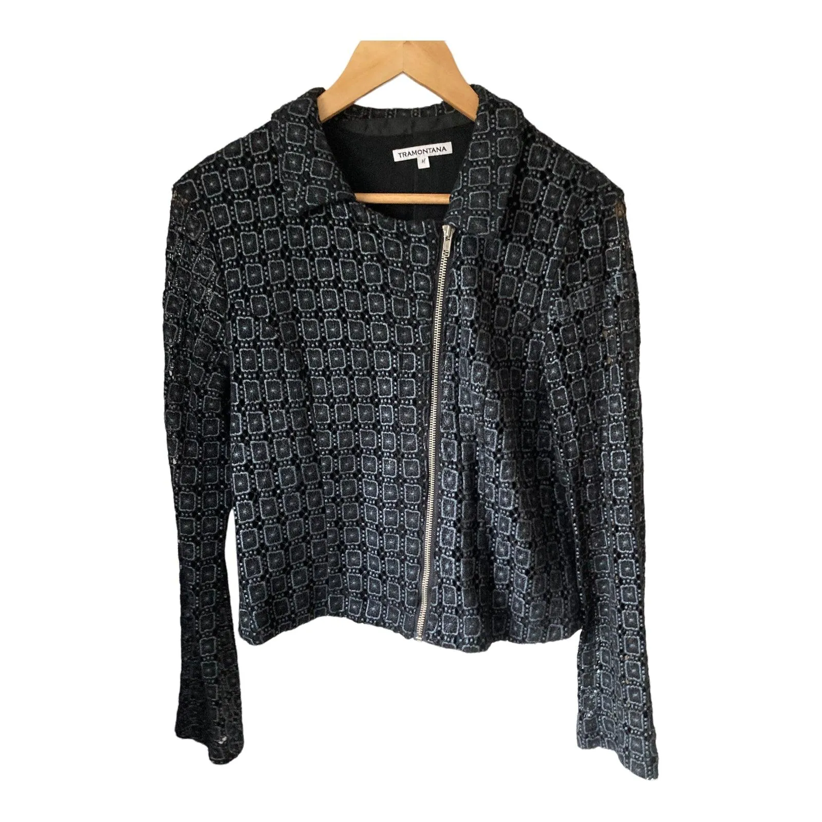 Tramontana Cotton Black With Grey Pattern Biker Style Jacket UK Size Medium