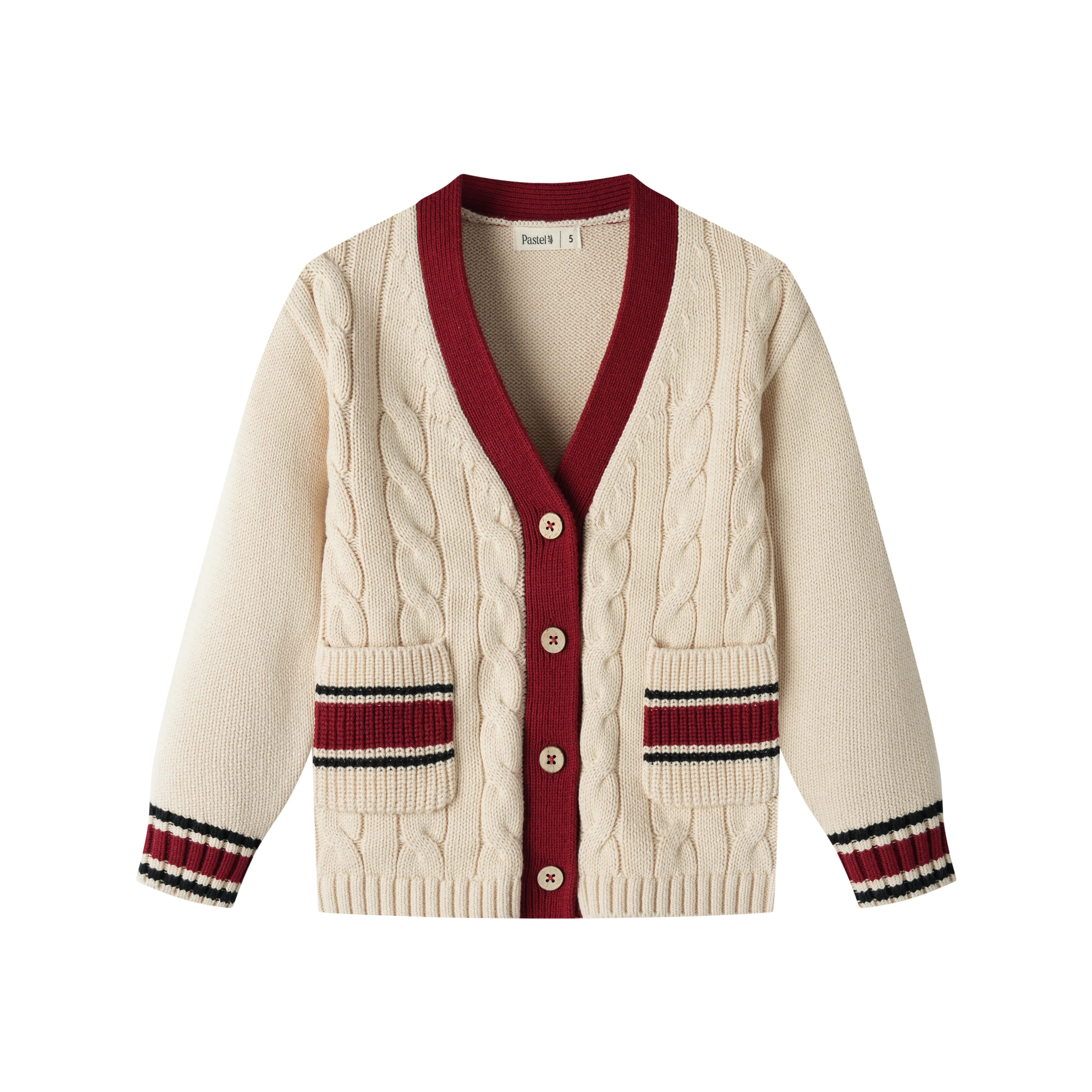 V NECK CABLE CARDIGAN WITH POCKETS-CREAM