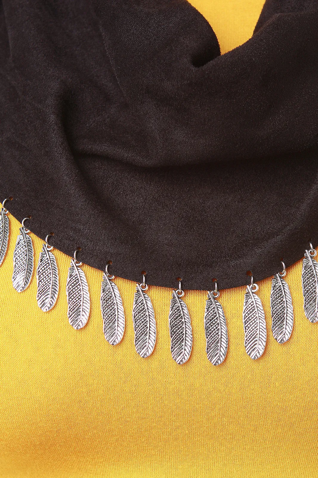 Vegan Suede Feather Charm Scarf