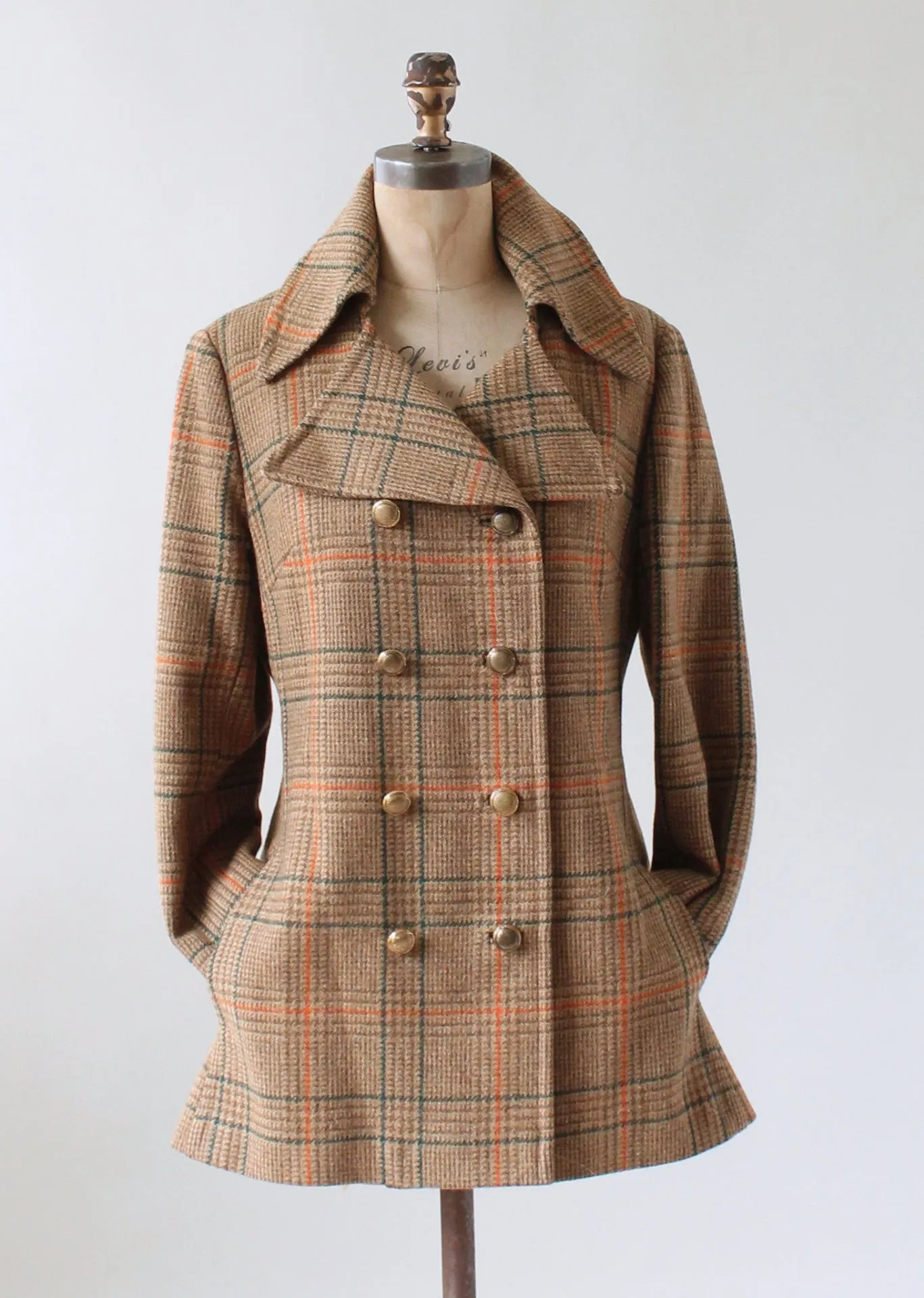 Vintage 1960s Plaid Tweed Car Coat