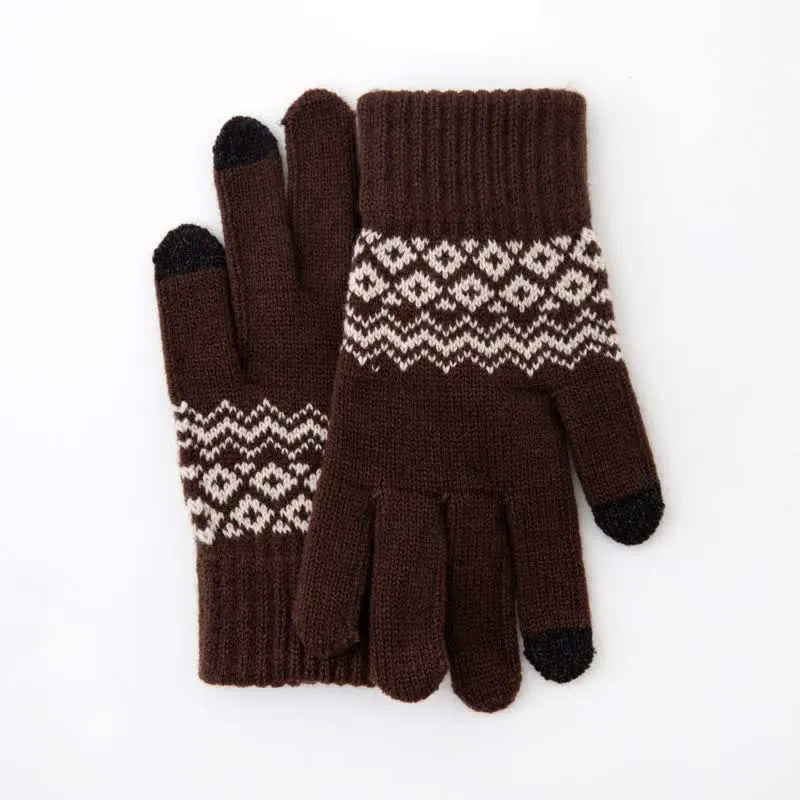 Wave Print Touch Screen Warm Plus Velvet Knitted Gloves