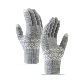 Wave Print Touch Screen Warm Plus Velvet Knitted Gloves