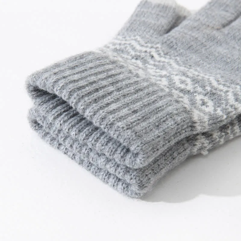 Wave Print Touch Screen Warm Plus Velvet Knitted Gloves