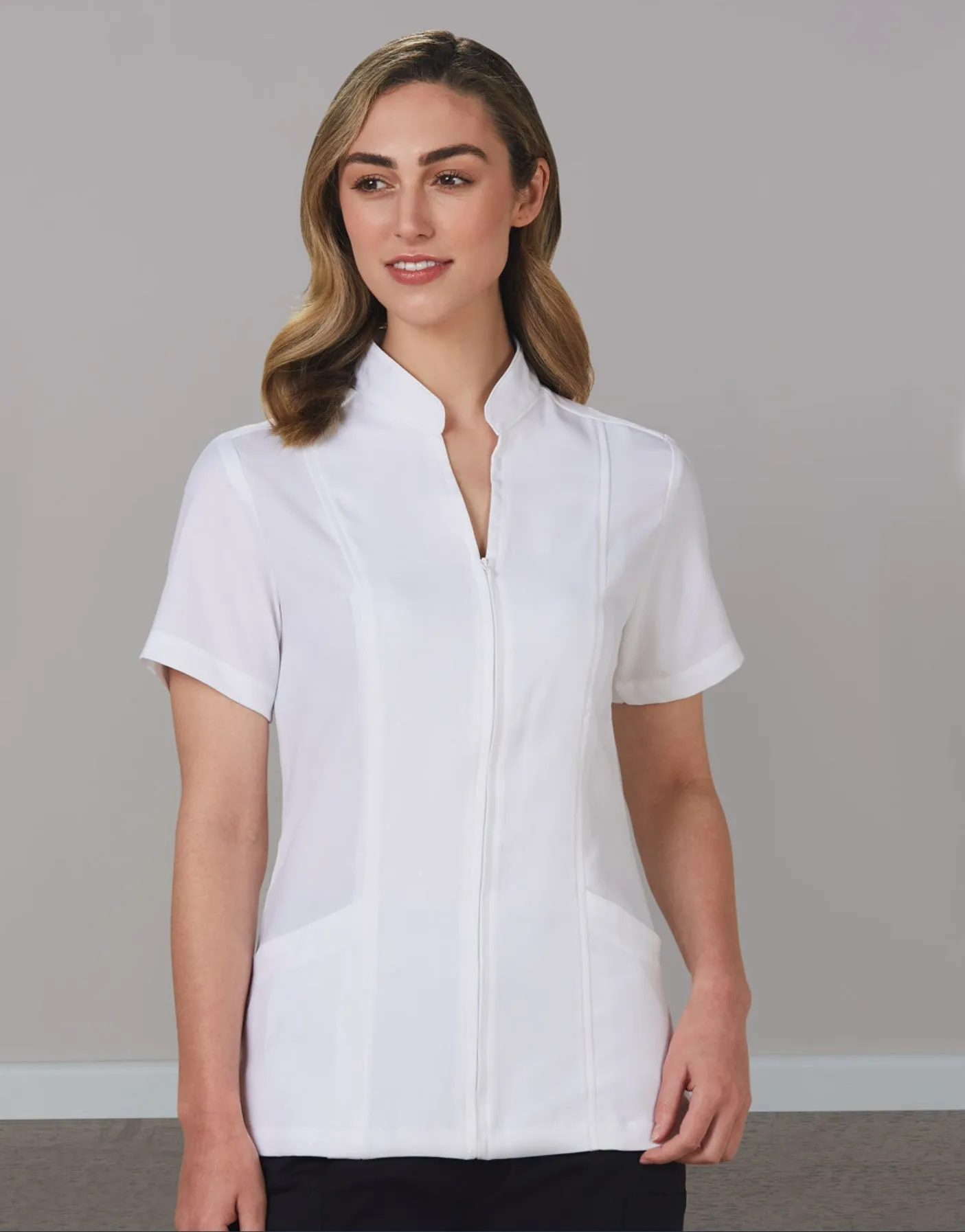 Women’s Full Zip Front Short Sleeve Tunic