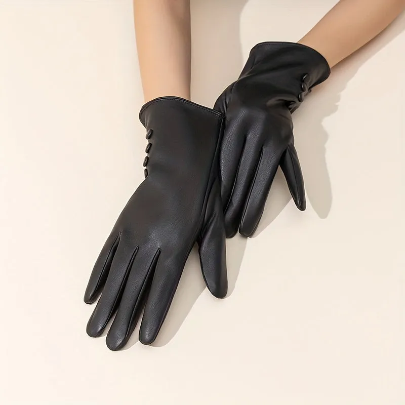 Women's Touchscreen Gloves, Waterproof And Windproof, PU Leather And Polyester Blend, Stretchy, Warm And Insulated, Perfect For Outdoor Activities