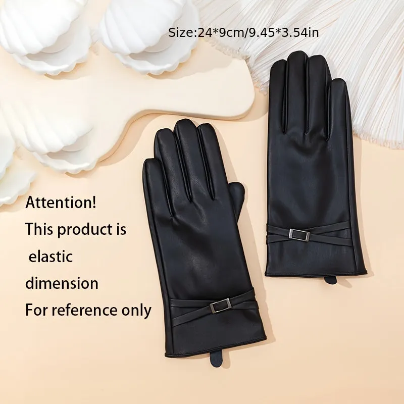 Women's Touchscreen Gloves, Waterproof And Windproof, PU Leather And Polyester Blend, Stretchy, Warm And Insulated, Perfect For Outdoor Activities