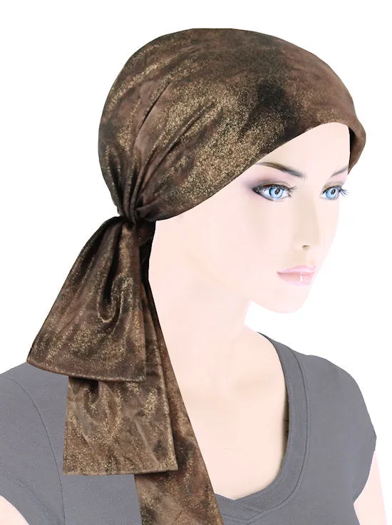 WPS-878#Head Wrap Scarf Brown Gold Shimmer