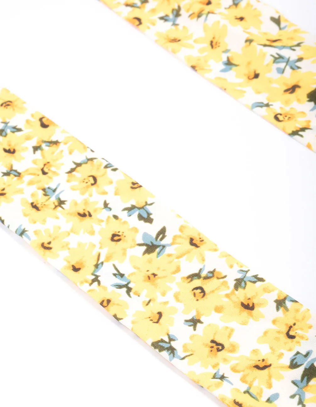 Yellow Fabric Long Small Floral Scarf