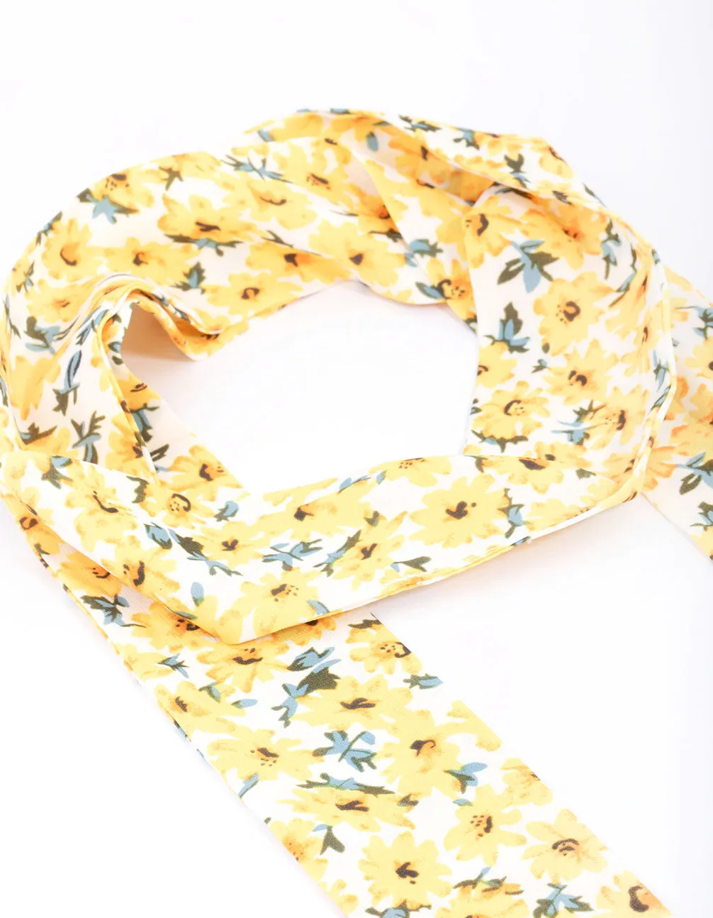 Yellow Fabric Long Small Floral Scarf